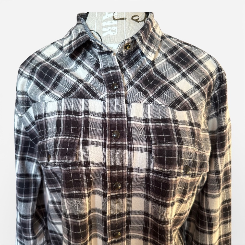 JACHS GIRLFRIEND Plaid flannel button-down shirt black white size M - Picture 7 of 13